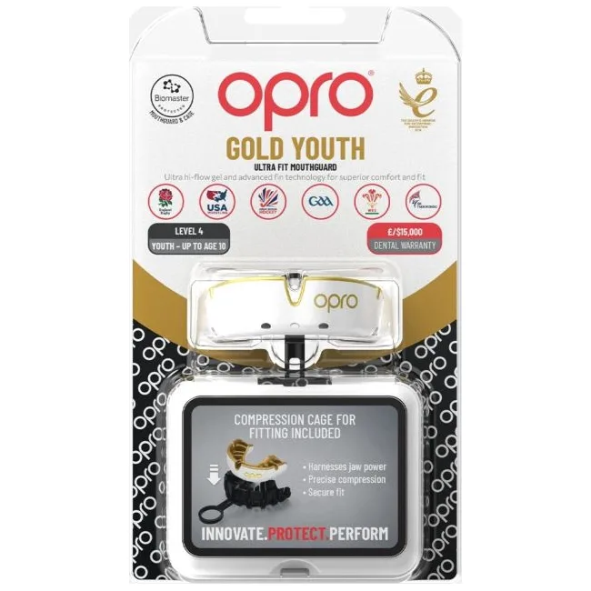 Капа для бокса для детей OPRO Self-fit GEN5 Youth Gold White Gold