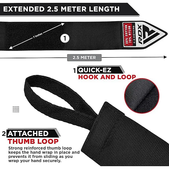 Бинти RDX HAND WRAPS 2.5 METER чорний (для дітей) 2,5 м