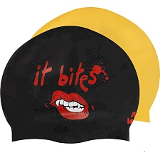 Двухсторонняя шапочка для плавания силиконовая для взрослых MADWAVE It bites reversible M055430 (Черный-золотой)