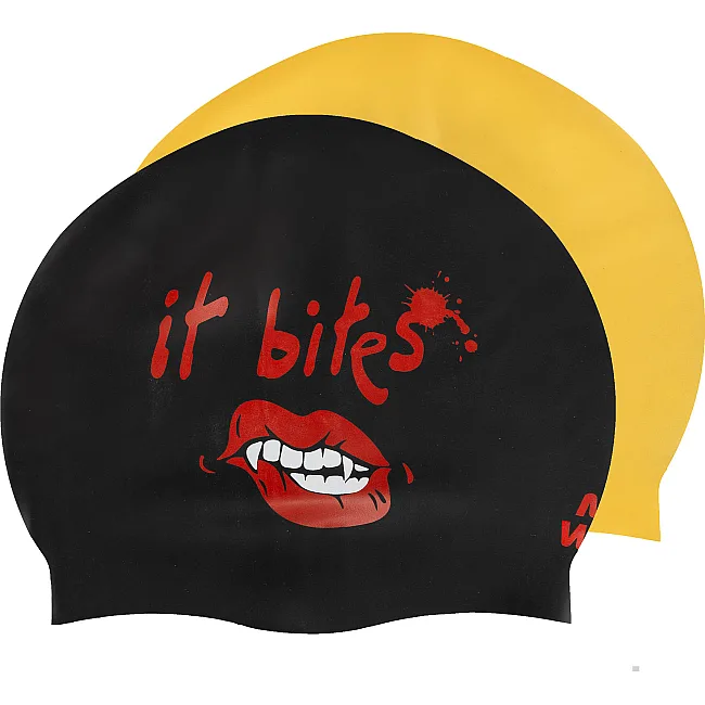 Двухсторонняя шапочка для плавания силиконовая для взрослых MADWAVE It bites reversible M055430 (Черный-золотой)