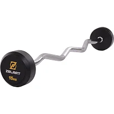 Штанга нерозбірна із фіксованою вагою вигнута ZELART TA-2687-15 довжина-95см 15кг