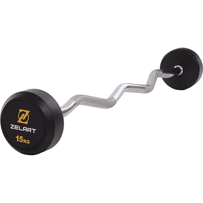 Штанга нерозбірна з фіксованою вагою вигнута
 ZELART

 TA-2687-15 довжина-95см 15кг