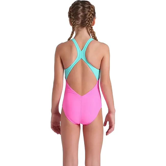 Купальник закрытый для девочек Arena TALES SWIMSUIT V BACK розовый, бирюзовый