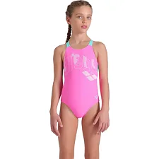 Купальник закрытый для девочек Arena TALES SWIMSUIT V BACK розовый, бирюзовый