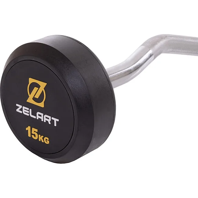 Штанга нерозбірна з фіксованою вагою вигнута
 ZELART

 TA-2687-15 довжина-95см 15кг