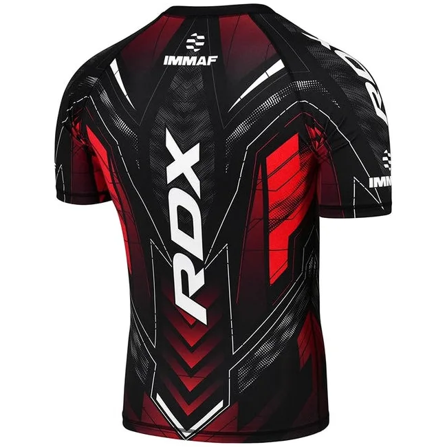 Рашгард RDX на короткий рукав, одобрен IMMAF, Черно красный