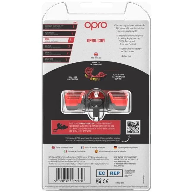 Капа OPRO Gold взрослая (возраст 11+) JAWS Black/Red (art.102504011)