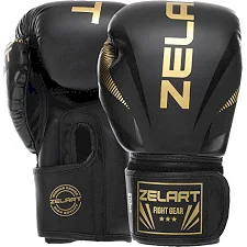 Рукавички для боксу PU ZELART BO-0870 (Чорний-золотий)