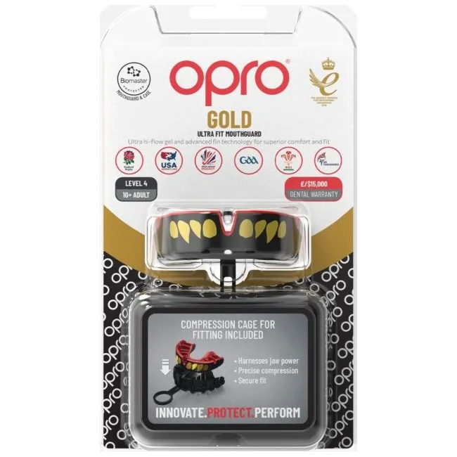 Капа OPRO Gold взрослая (возраст 11+) JAWS Black/Red (art.102504011)