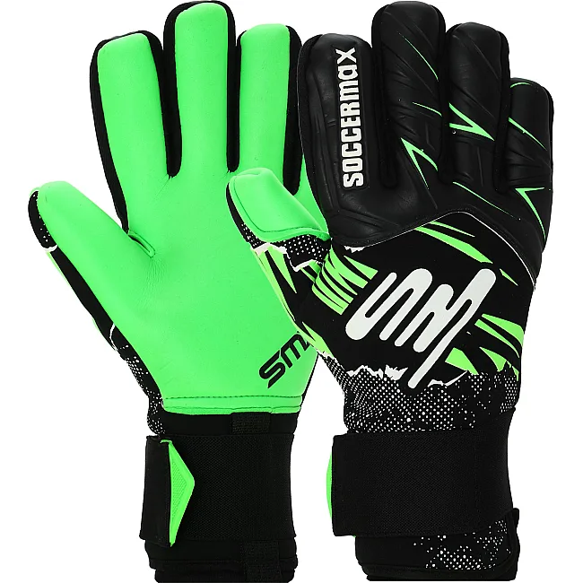 Вратарские перчатки профессиональные с защитой пальцев SOCCERMAX FB-8244 7-11 (Черный-зеленый)