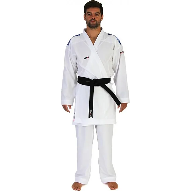 Кимоно для карате "JIN KUMITE GI ELITE" с лицензией WKF (синие полосы на плечах) (белый) SMAI AS-034B