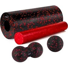 Масажний набір PowerPlay PP_4015 EPP Foam Roller Set 4in1 (2-ва роли + 2-ва м'ячі) Чорно-червоний
