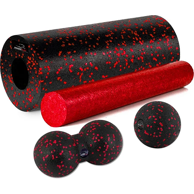 Масажний набір PowerPlay PP_4015 EPP Foam Roller Set 4in1 (2-ва роли + 2-ва м'ячі) Чорно-червоний