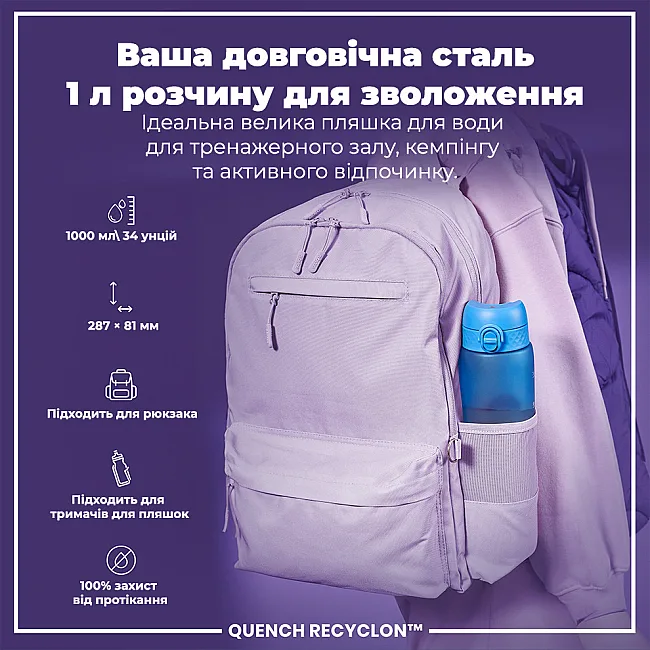 Бутылка для воды ION8 1000мл. BPA Free, Times To Drink, (ЭКО бутылка) BPA Free, Blue &amp; Pink