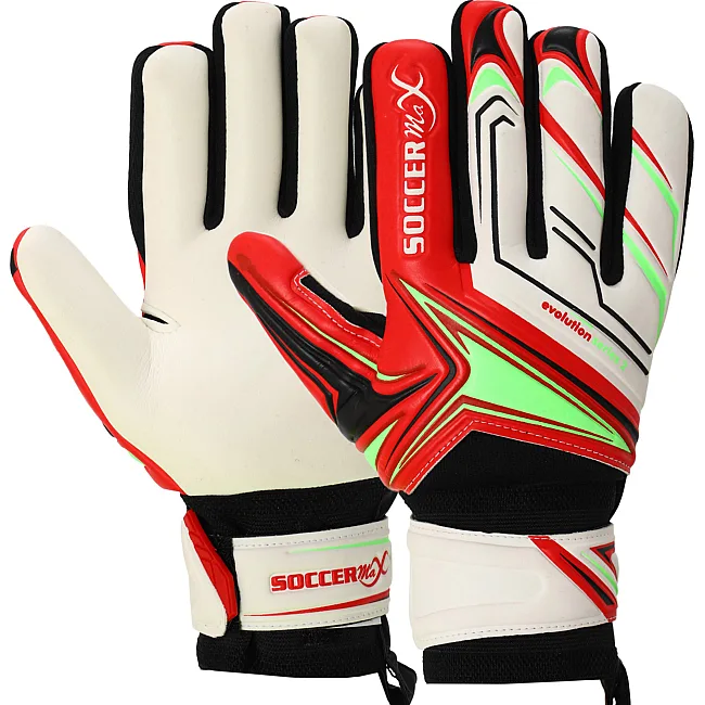 Вратарские перчатки профессиональные с защитой пальцев SOCCERMAX GK-4341 7-11 (Белый-красный-салатовый)