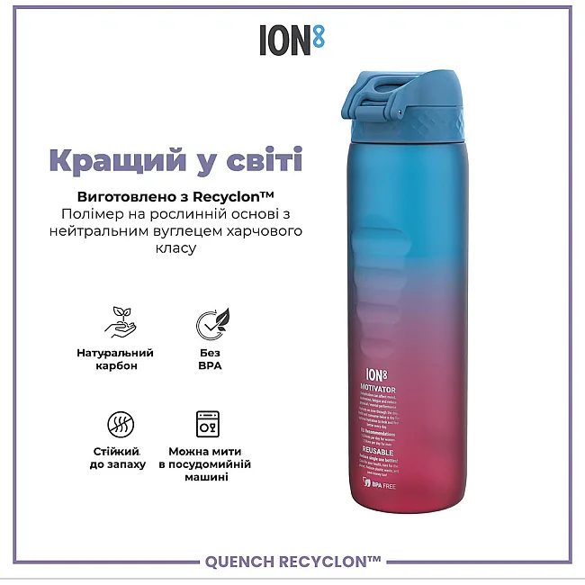 Бутылка для воды ION8 1000мл. BPA Free, Times To Drink, (ЭКО бутылка) BPA Free, Blue &amp; Pink
