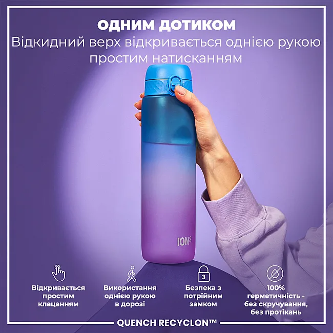 Бутылка для воды ION8 1000мл. BPA Free, Times To Drink, (ЭКО бутылка) BPA Free, Blue &amp; Pink