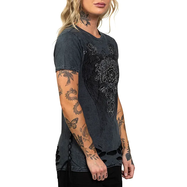 Женская футболка AFFLICTION Secret Garden Charcoal Black Lava Tint