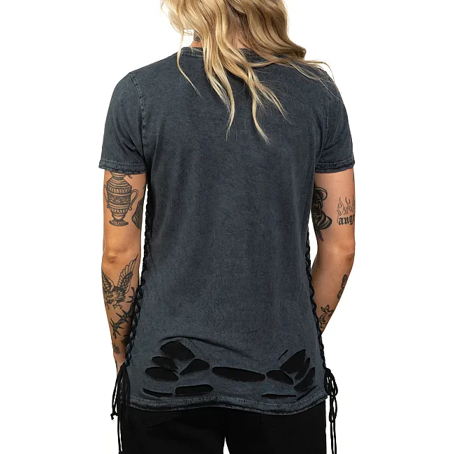Женская футболка AFFLICTION Secret Garden Charcoal Black Lava Tint