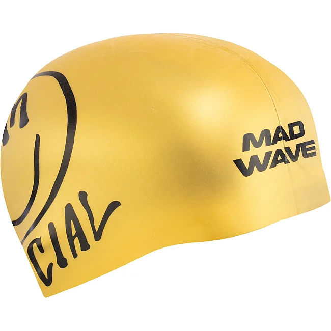 Двухсторонняя шапочка для плавания силиконовая для взрослых MADWAVE It bites reversible M055430 (Черный-золотой)