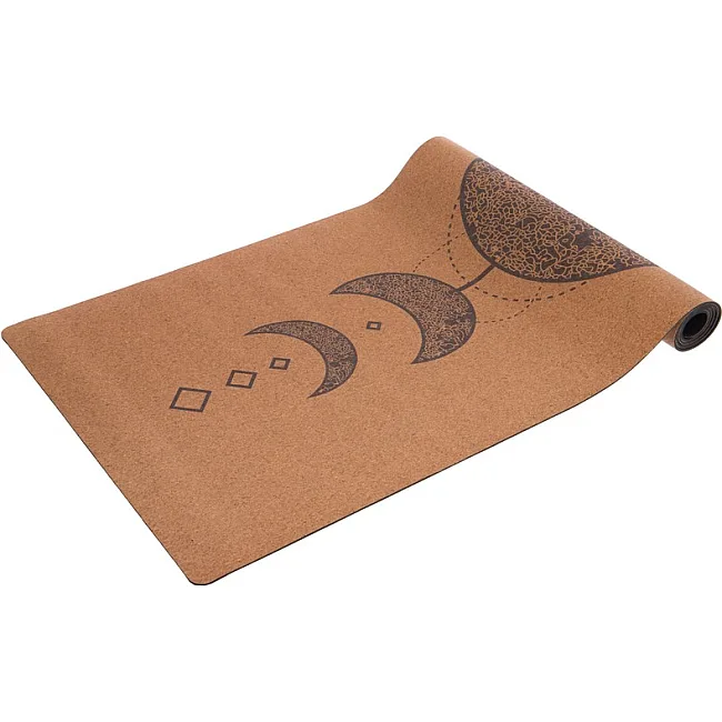 Коврик для йоги Пробковый каучуковый двухслойный Yoga mat RECORD
 FI-7156-9 183x61мx0.4cм с принтом Лунный Цикл
