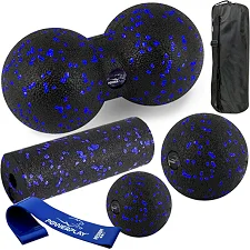 Набір для масажу та йоги PowerPlay PP_4093 EPP (3 м'ячики + валик масажер 15*5,3см.) Blue + резинка 7,5кг.
