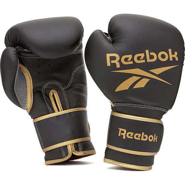 Боксерские перчатки Reebok Boxing Gloves черный, золото чел 10 унций