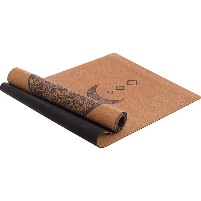 Коврик для йоги Пробковый каучуковый двухслойный Yoga mat RECORD
 FI-7156-9 183x61мx0.4cм с принтом Лунный Цикл