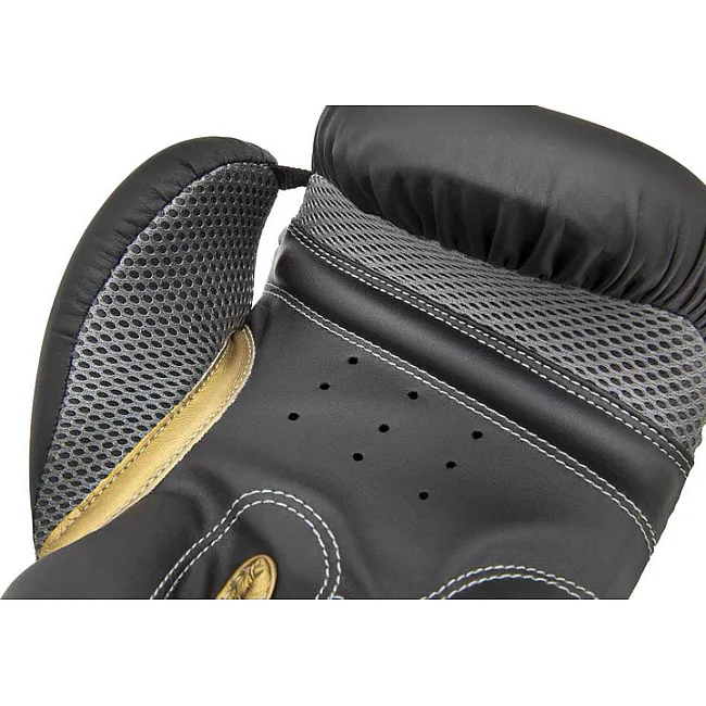 Боксерские перчатки Reebok Boxing Gloves черный, золото чел 10 унций
