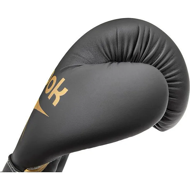 Боксерские перчатки Reebok Boxing Gloves черный, золото чел 10 унций