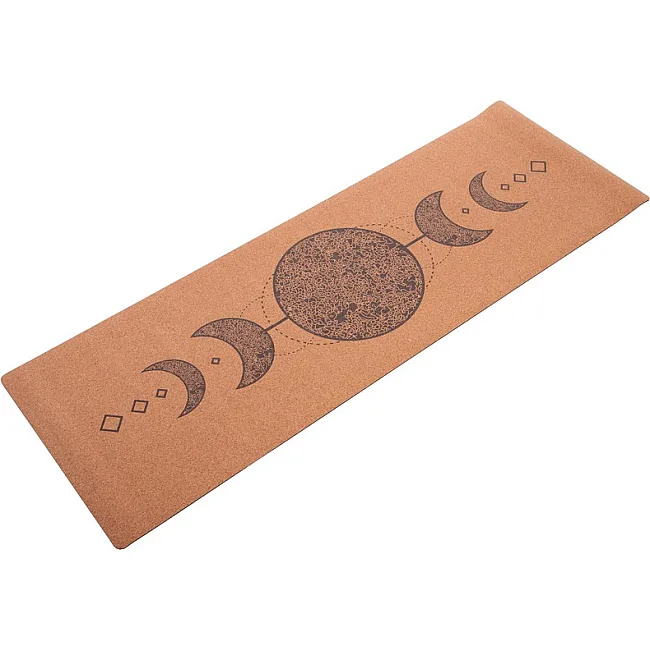 Коврик для йоги Пробковый каучуковый двухслойный Yoga mat RECORD
 FI-7156-9 183x61мx0.4cм с принтом Лунный Цикл