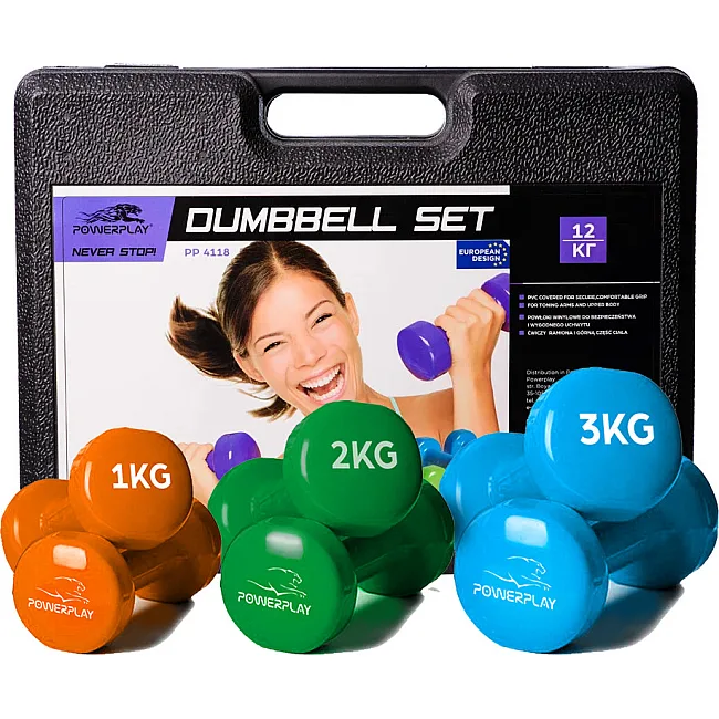 Набор гантелей в кейсе 12 кг. POWERPLAY 4118 Fitness Dumbells (2шт*1кг. 2шт*2кг. 2шт*3кг.)