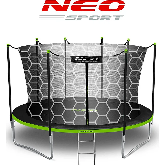 Батут Neo-Sport з внутрішньою сіткою 12 футів 374 см чорно-зелений