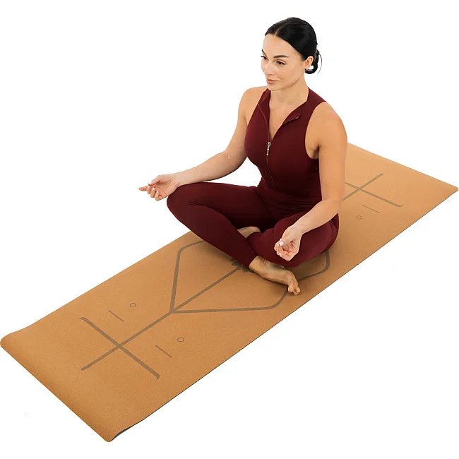 Распродажа! Коврик для йоги Пробковый каучуковый двухслойный Yoga mat RECORD FI-7156-10 183x61мx0.4cм
