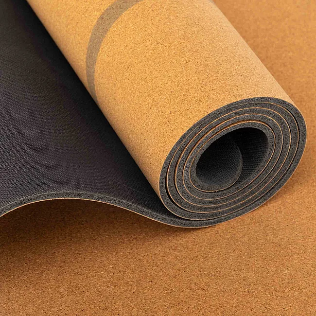 Распродажа! Коврик для йоги Пробковый каучуковый двухслойный Yoga mat RECORD FI-7156-10 183x61мx0.4cм