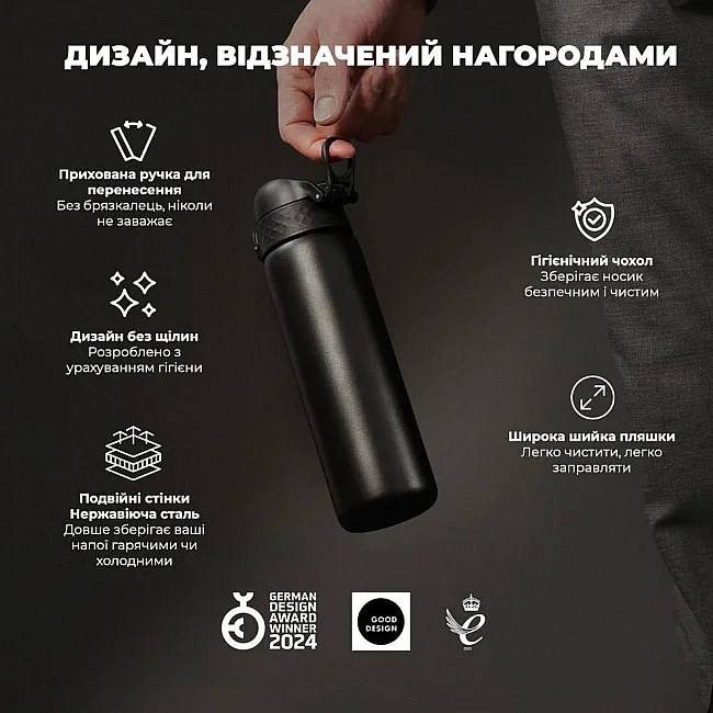 Бутылка для воды металлическая вакуумная ION8 500 мл. Vacuum Insulated, Black