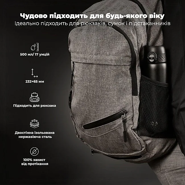 Бутылка для воды металлическая вакуумная ION8 500 мл. Vacuum Insulated, Black