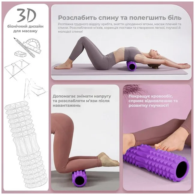 Массажный ролик (роллер) PowerPlay 4406 EVA Massage Roller Фиолетовый (45x12см.)