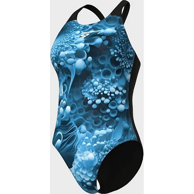 Купальник закрытый для женщин Arena BLUE FLOWERS SWIMSUIT V BACK синий, черный