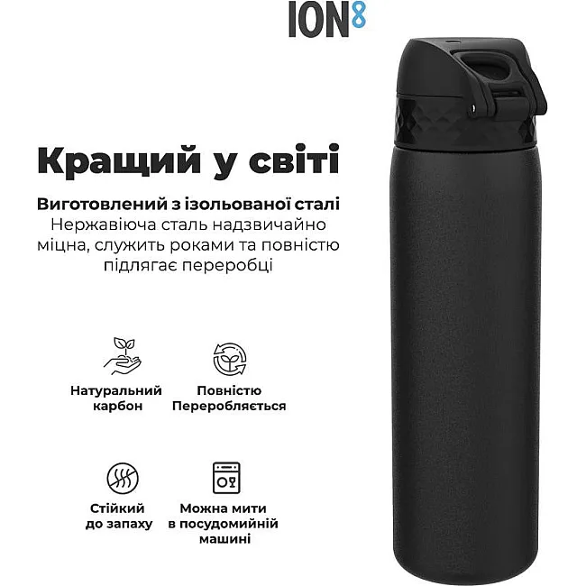Бутылка для воды металлическая вакуумная ION8 500 мл. Vacuum Insulated, Black