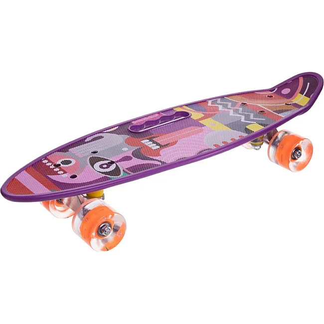 Пенни борд Penny Board круизер пластиковый со светящимися колесами и ручкой для переноски 24