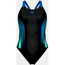 Купальник закрытый для женщин Arena BREATH SWIMSUIT V BACK LB синий, черный, бирюзовый