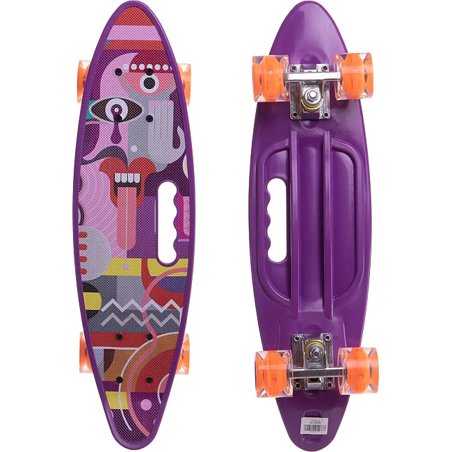 Пенни борд Penny Board круизер пластиковый со светящимися колесами и ручкой для переноски 24