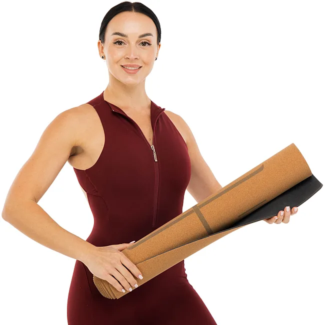 Распродажа! Коврик для йоги Пробковый каучуковый двухслойный Yoga mat RECORD FI-7156-10 183x61мx0.4cм