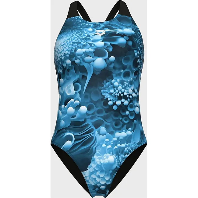 Купальник закрытый для женщин Arena BLUE FLOWERS SWIMSUIT V BACK синий, черный