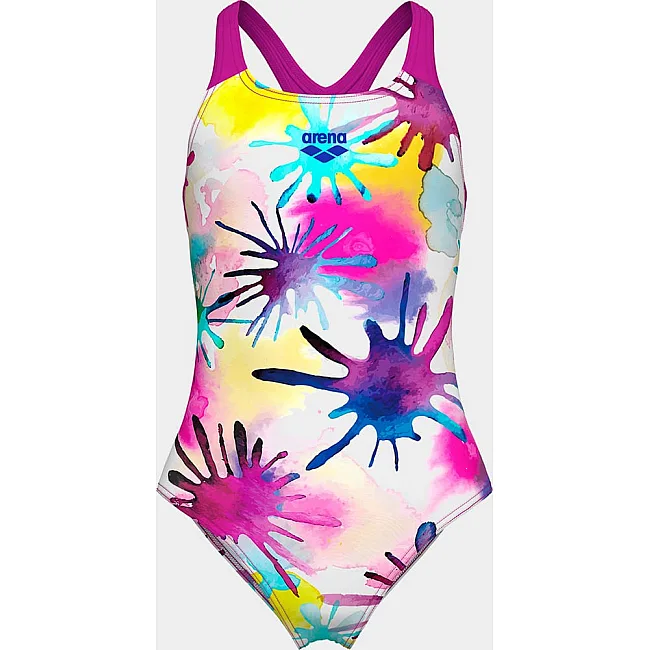 Купальник закрытый для девочек Arena SPRAYING SWIMSUIT SWIM PRO BAC белый, розовый (для детей)
