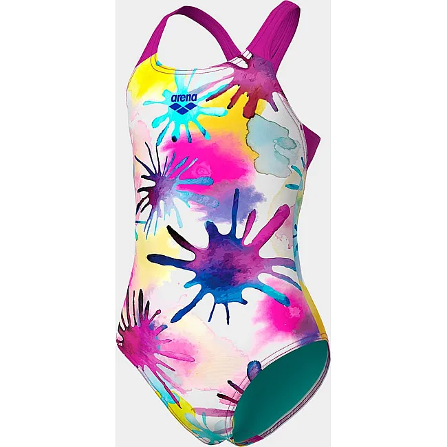 Купальник закрытый для девочек Arena SPRAYING SWIMSUIT SWIM PRO BAC белый, розовый (для детей)