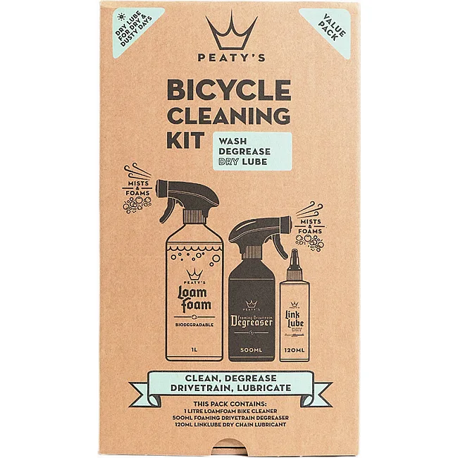 Набор для мойки Peaty's Gift Pack, Wash Degrease Lubricate Dry, шампунь 500ml / дегризер 500ml / смазка цепи 120ml, Dry