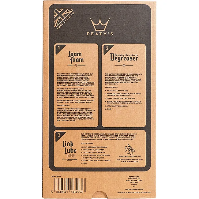 Набор для мойки Peaty's Gift Pack, Wash Degrease Lubricate Dry, шампунь 500ml / дегризер 500ml / смазка цепи 120ml, Dry