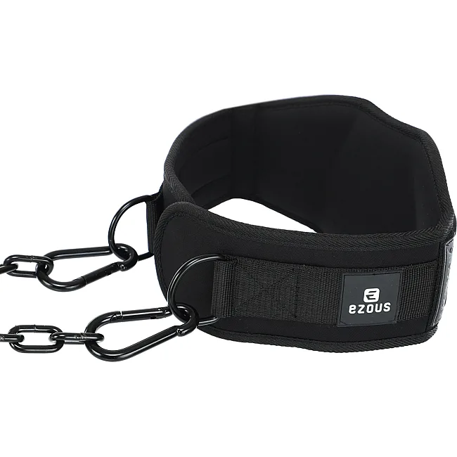 Пояс атлетический для отягощения текстильный с цепью и карабином EZOUS DIP BELT ARMOR N-01 спинка-17см